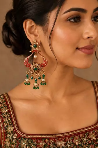 Heritage meenakari polki chand earrings