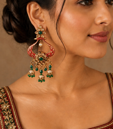 Heritage meenakari polki chand earrings