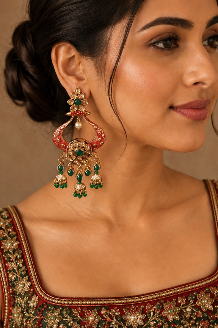 Heritage meenakari polki chand earrings