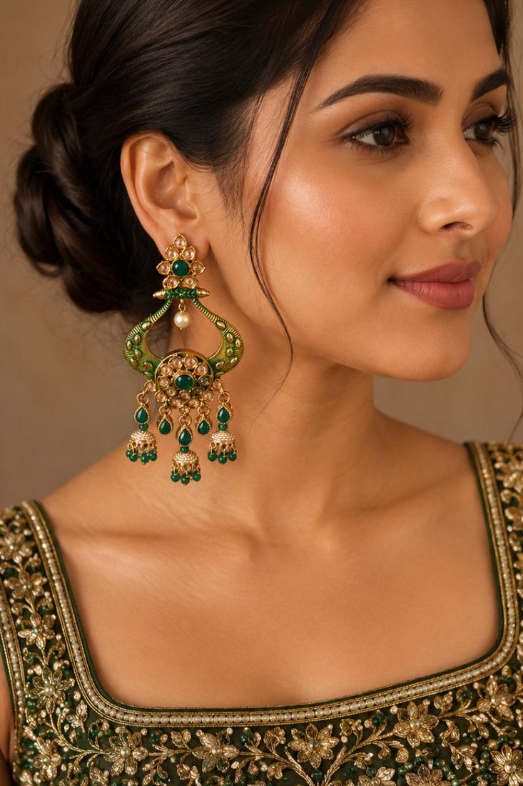 Royal meenakari polki chand earrings