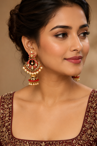 Floral Meenakari Kundan Jhumki Earrings