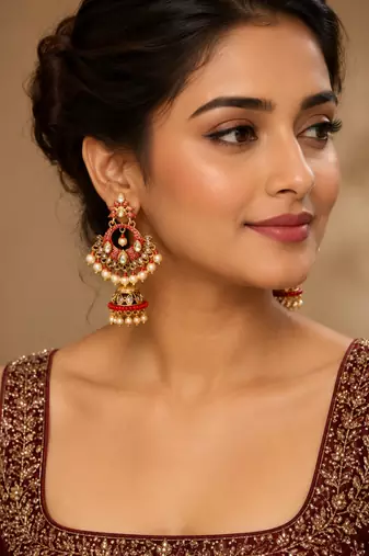 Floral Meenakari Kundan Jhumki Earrings