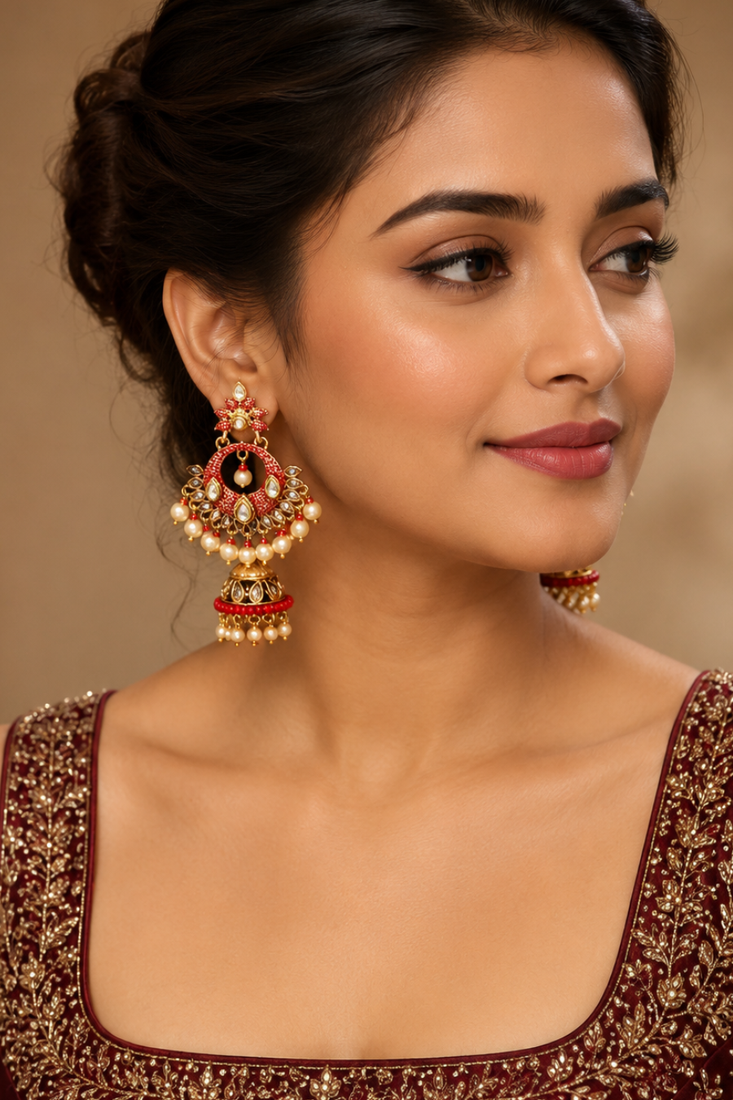 Floral Meenakari Kundan Jhumki Earrings