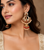 Pearl meenakari kundan jhumki earrings