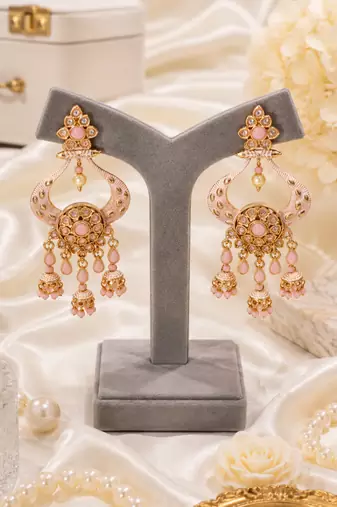 Floral Meenakari Polki Chand Earrings
