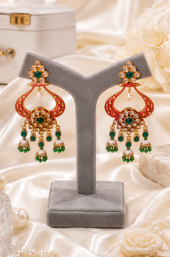 Heritage meenakari polki chand earrings