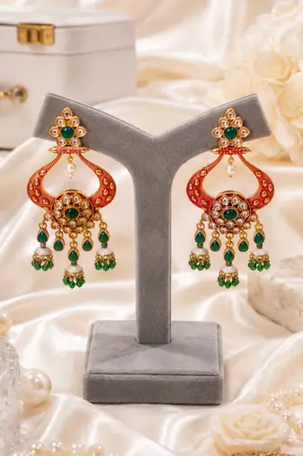 Heritage meenakari polki chand earrings
