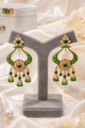 Royal meenakari polki chand earrings