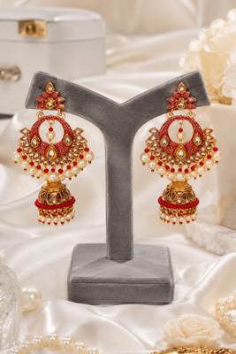 Floral Meenakari Kundan Jhumki Earrings 1