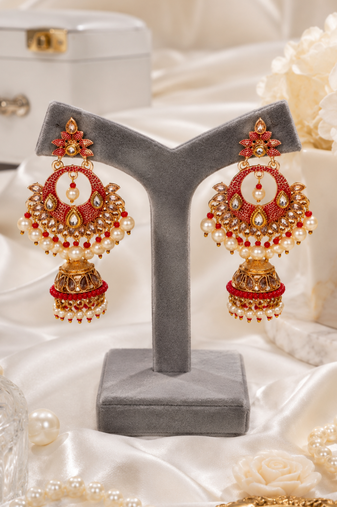 Floral Meenakari Kundan Jhumki Earrings