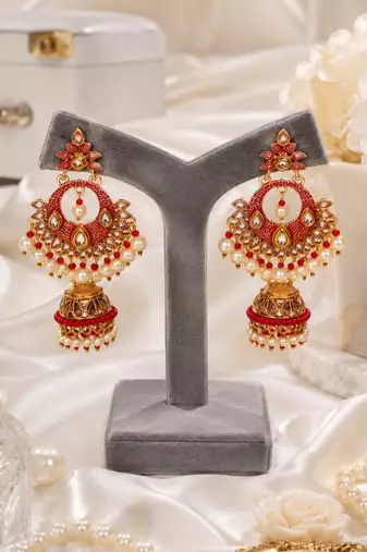 Floral Meenakari Kundan Jhumki Earrings