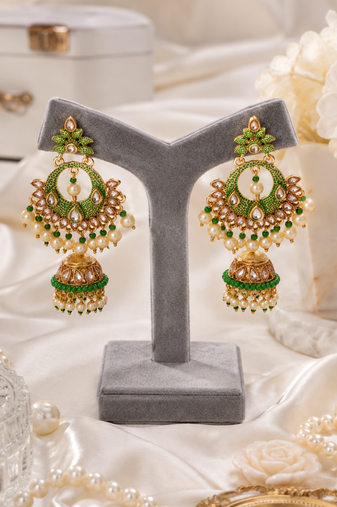 Traditional meenakari kundan jhumki earrings