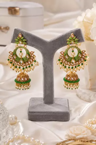 Traditional meenakari kundan jhumki earrings