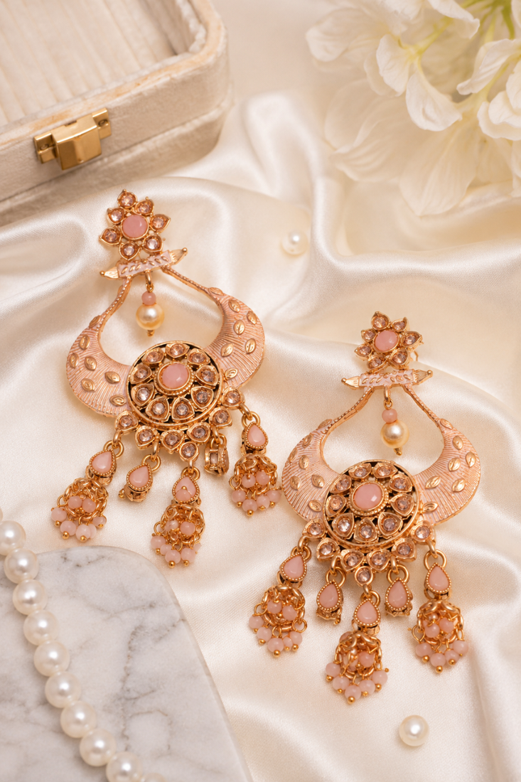 Floral Meenakari Polki Chand Earrings