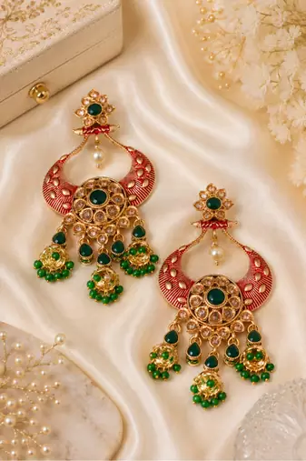 Heritage meenakari polki chand earrings