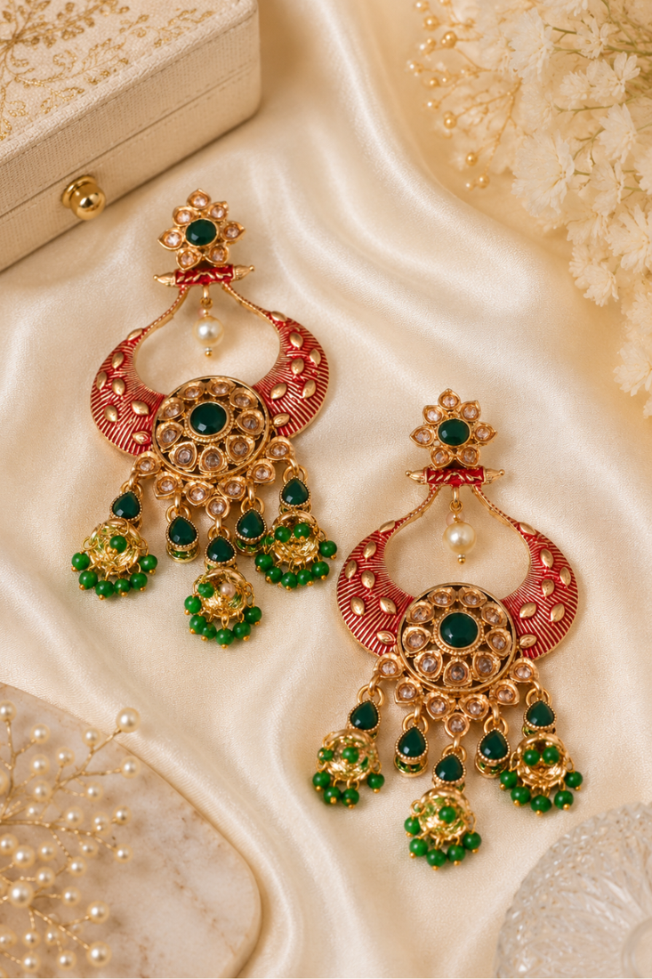 Heritage meenakari polki chand earrings