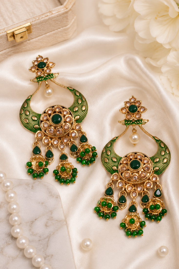Royal meenakari polki chand earrings