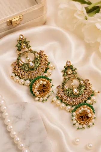 Traditional meenakari kundan jhumki earrings