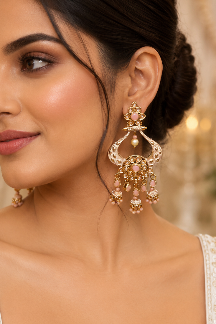 Floral Meenakari Polki Chand Earrings