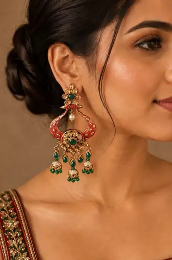 Heritage meenakari polki chand earrings