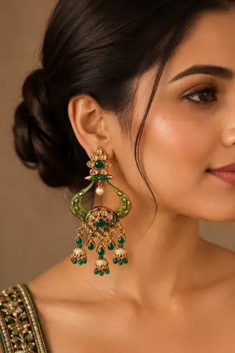 Royal meenakari polki chand earrings