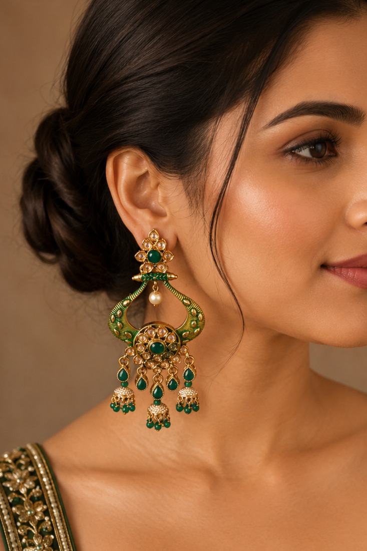Royal meenakari polki chand earrings