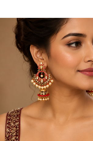 Floral Meenakari Kundan Jhumki Earrings 4