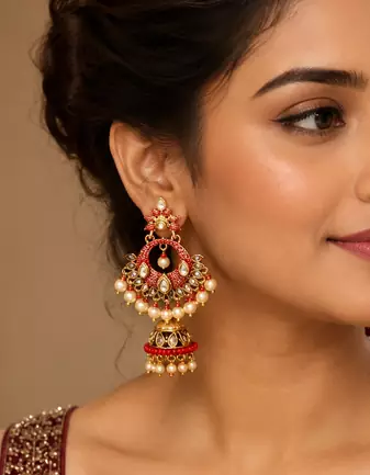 Floral Meenakari Kundan Jhumki Earrings