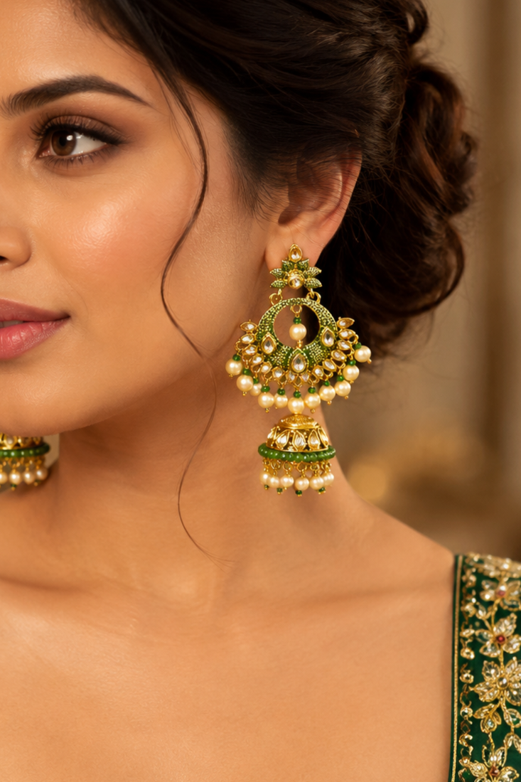 Traditional meenakari kundan jhumki earrings