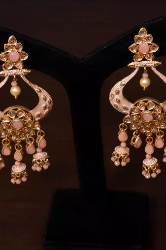 Floral Meenakari Polki Chand Earrings