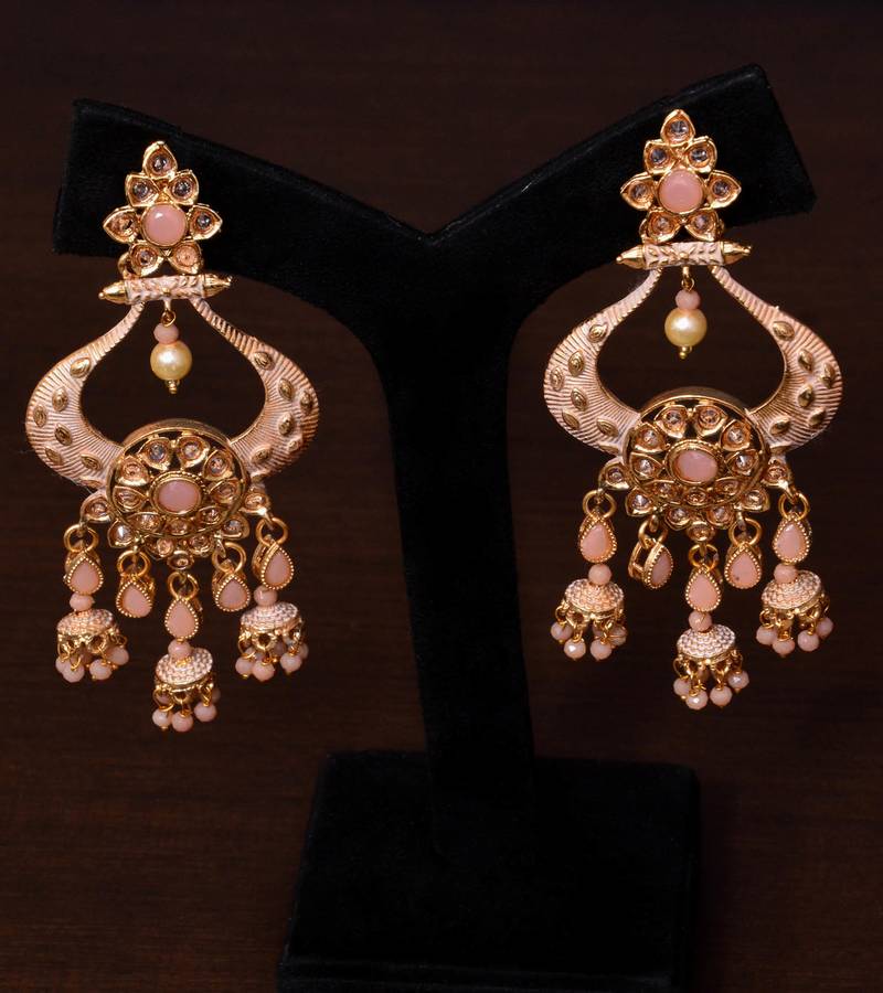 Floral Meenakari Polki Chand Earrings
