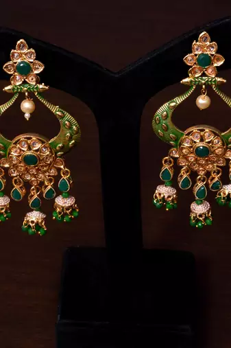 Royal meenakari polki chand earrings