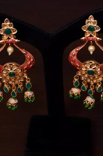Heritage meenakari polki chand earrings