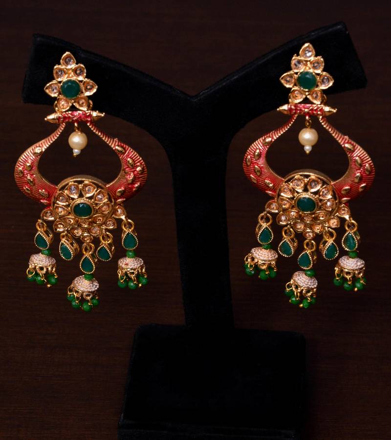 Heritage meenakari polki chand earrings