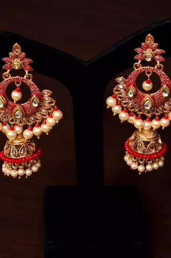 Floral Meenakari Kundan Jhumki Earrings