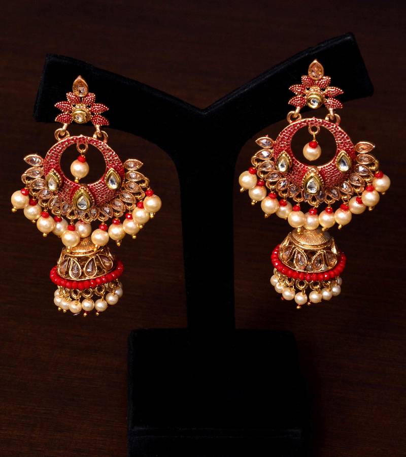 Floral Meenakari Kundan Jhumki Earrings