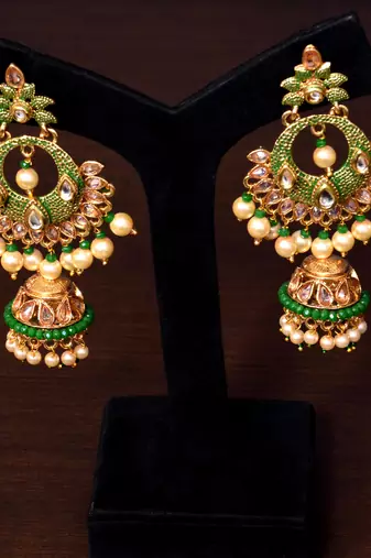 Traditional meenakari kundan jhumki earrings