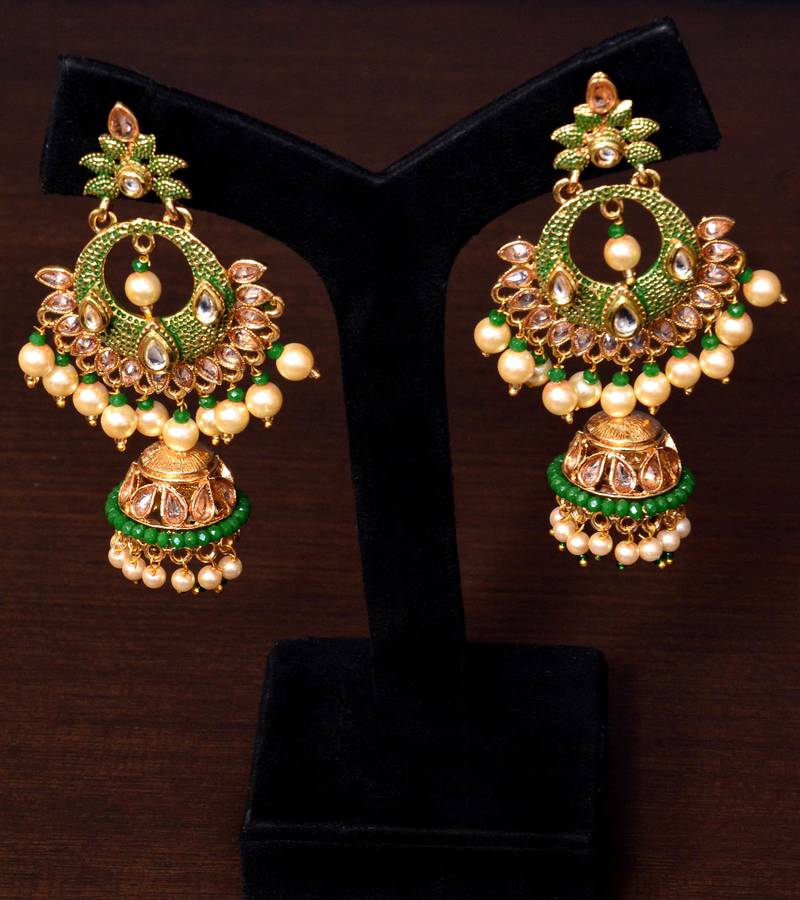 Traditional meenakari kundan jhumki earrings
