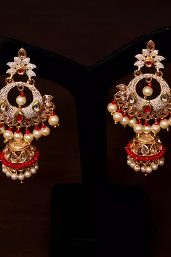 Pearl meenakari kundan jhumki earrings