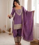 Lavender color  vichitra silk embroidered farshi suit set