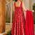 Red muslin digital print anarkali suit set with dupatta