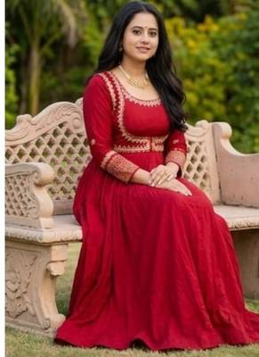 Dark red embroidery cotton  anarkali suit 2