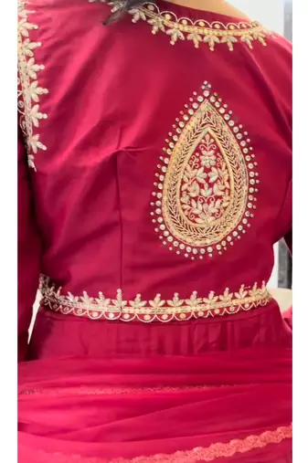Dark red embroidery cotton  anarkali suit