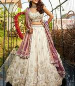 Ivory Tissue Silk Embroidered Lehenga Choli with Lavender Organza Dupatta