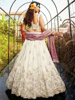 Ivory Tissue Silk Embroidered Lehenga Choli with Lavender Organza Dupatta 2