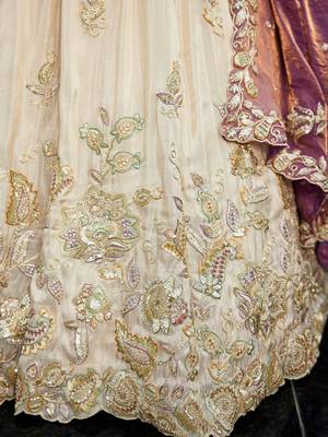 Ivory Tissue Silk Embroidered Lehenga Choli with Lavender Organza Dupatta 4