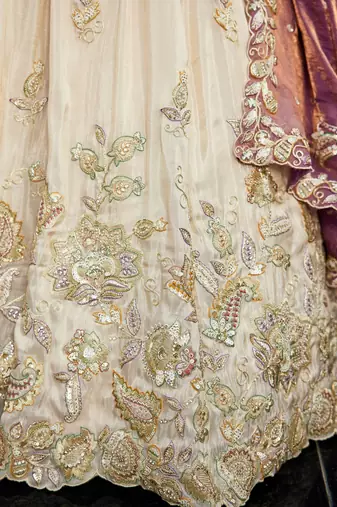 Ivory Tissue Silk Embroidered Lehenga Choli with Lavender Organza Dupatta