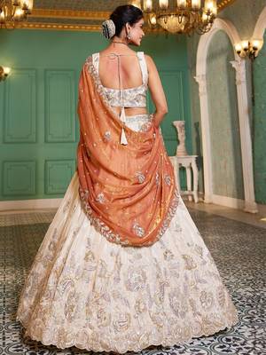 Ivory Tissue Silk Embroidered Lehenga Choli with Lavender Organza Dupatta 2