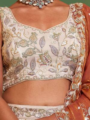 Ivory Tissue Silk Embroidered Lehenga Choli with Lavender Organza Dupatta 4