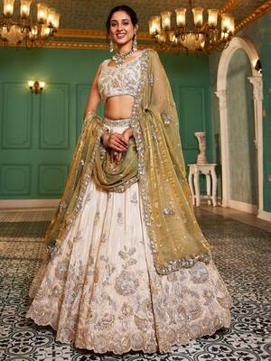 Ivory Tissue Silk Embroidered Lehenga Choli with Lavender Organza Dupatta 1